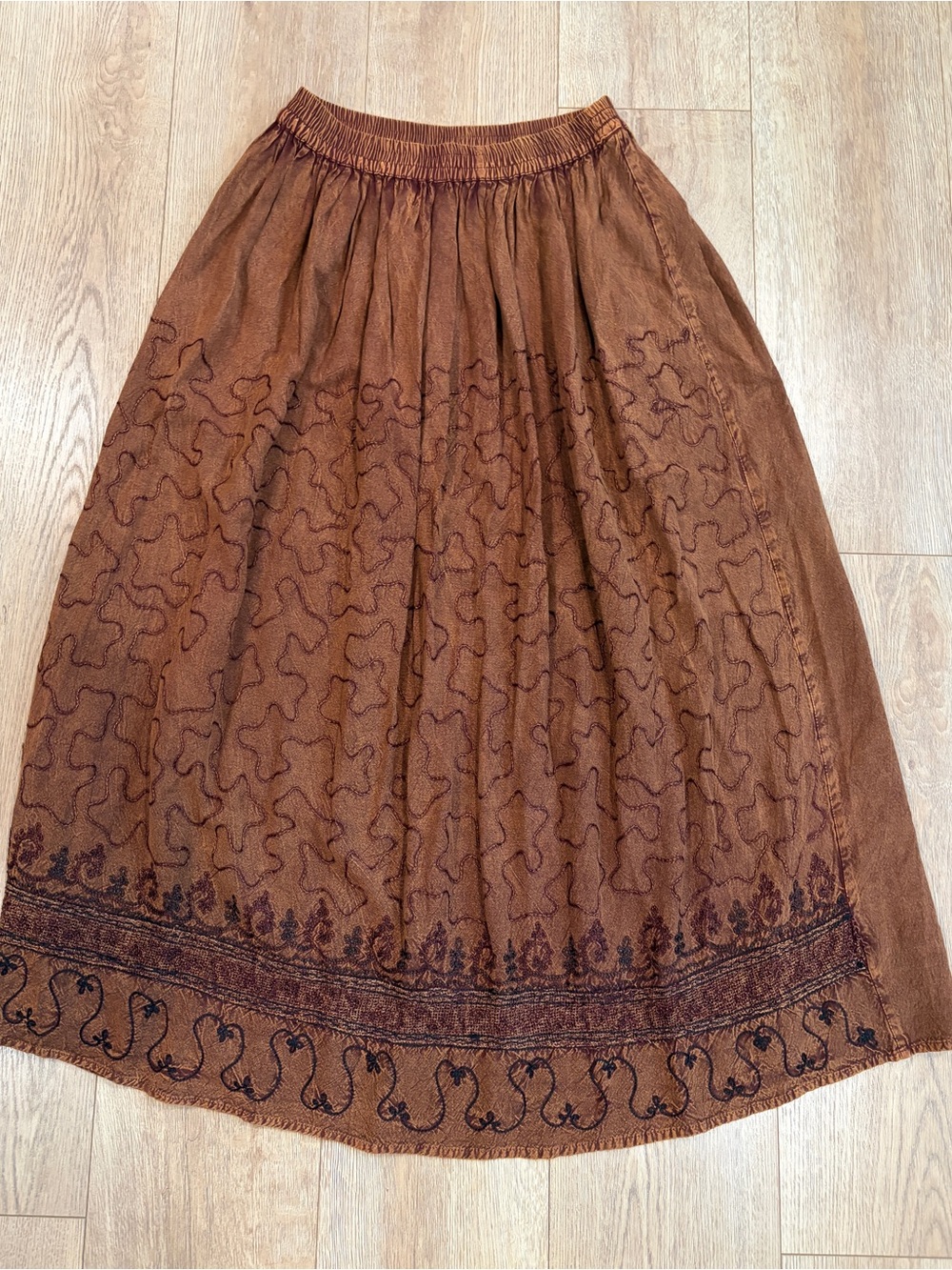 Vintage Speed Limit Brown Embroidered Boho Maxi Skirt Size M